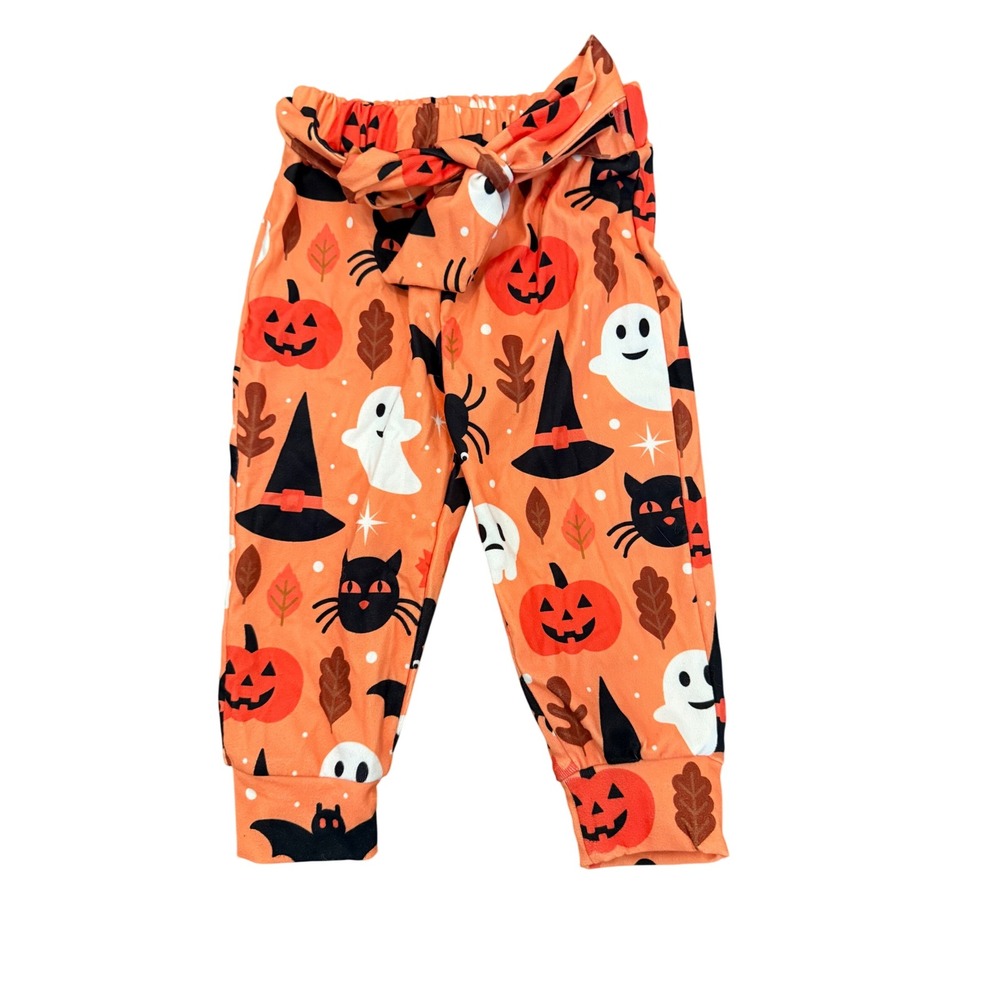 Halloween Toddler Girl Pull-On Pants Orange Holiday Print Ghost Cats Size 80/2TT